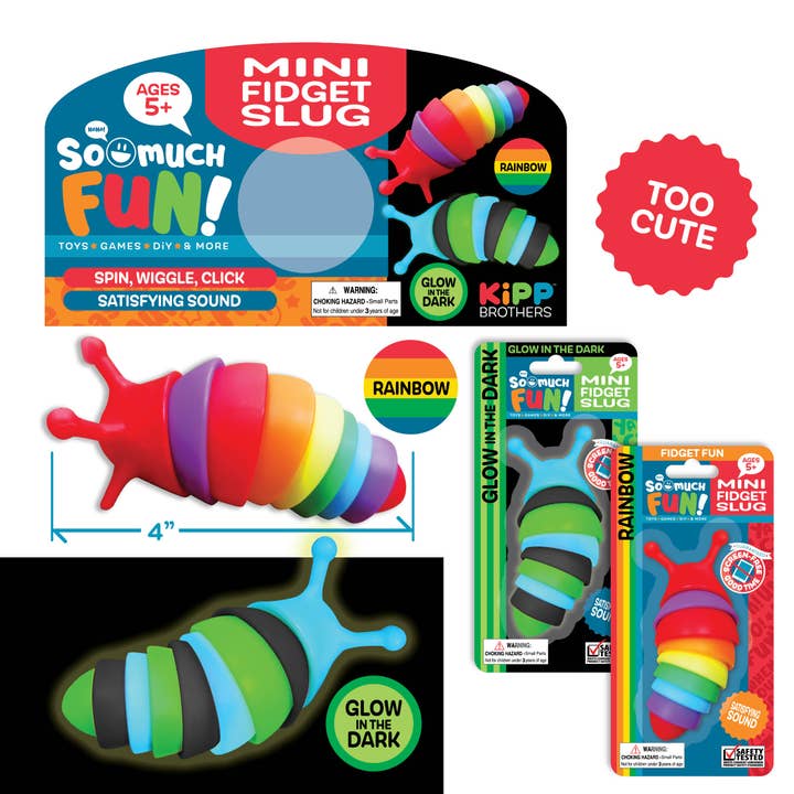 Novelty Closeout - Wholesale Fidget Toy - Kids - So Much Fun! Mini Slug Fidget Fun Toy Assortment- 12/Pack