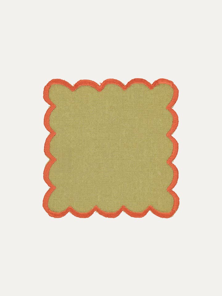 Aurora Cocktail Napkin, Green with Orange for wholesale by Mariaida Home