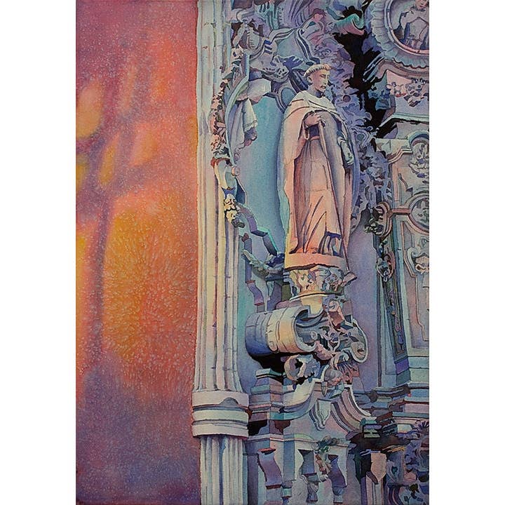 Guanajuato Mexico watercolor painting, fine art watercolor painting art church painting Mexico Guanajuato fine art print Mexico watercolor (print) for wholesale by Ryan Fox Fine Art