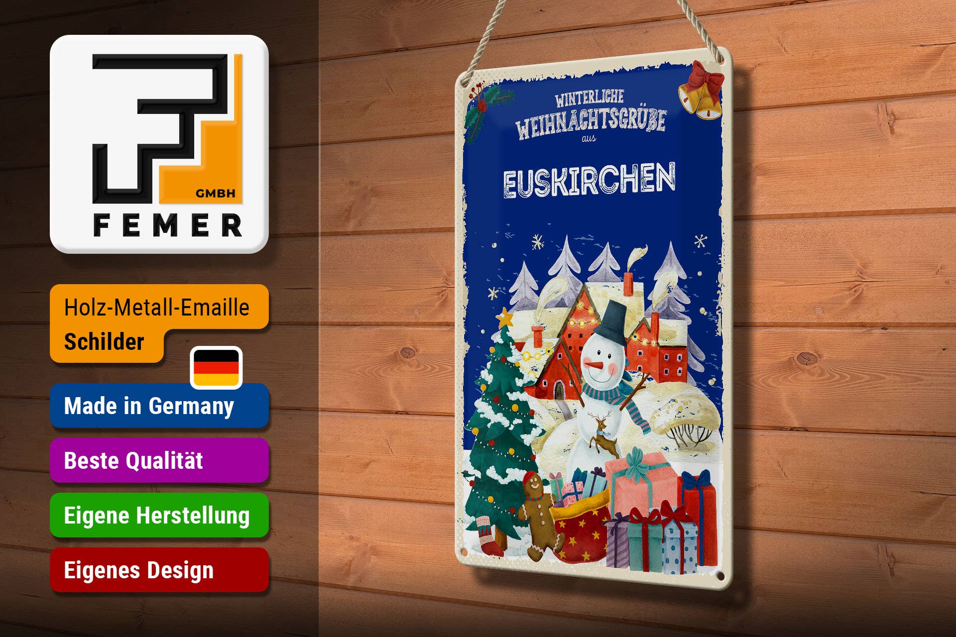Femer - Wholesale Christmas Wall Art - Christmas Greetings EUSKIRCHEN 20x30cm Tin Sign2