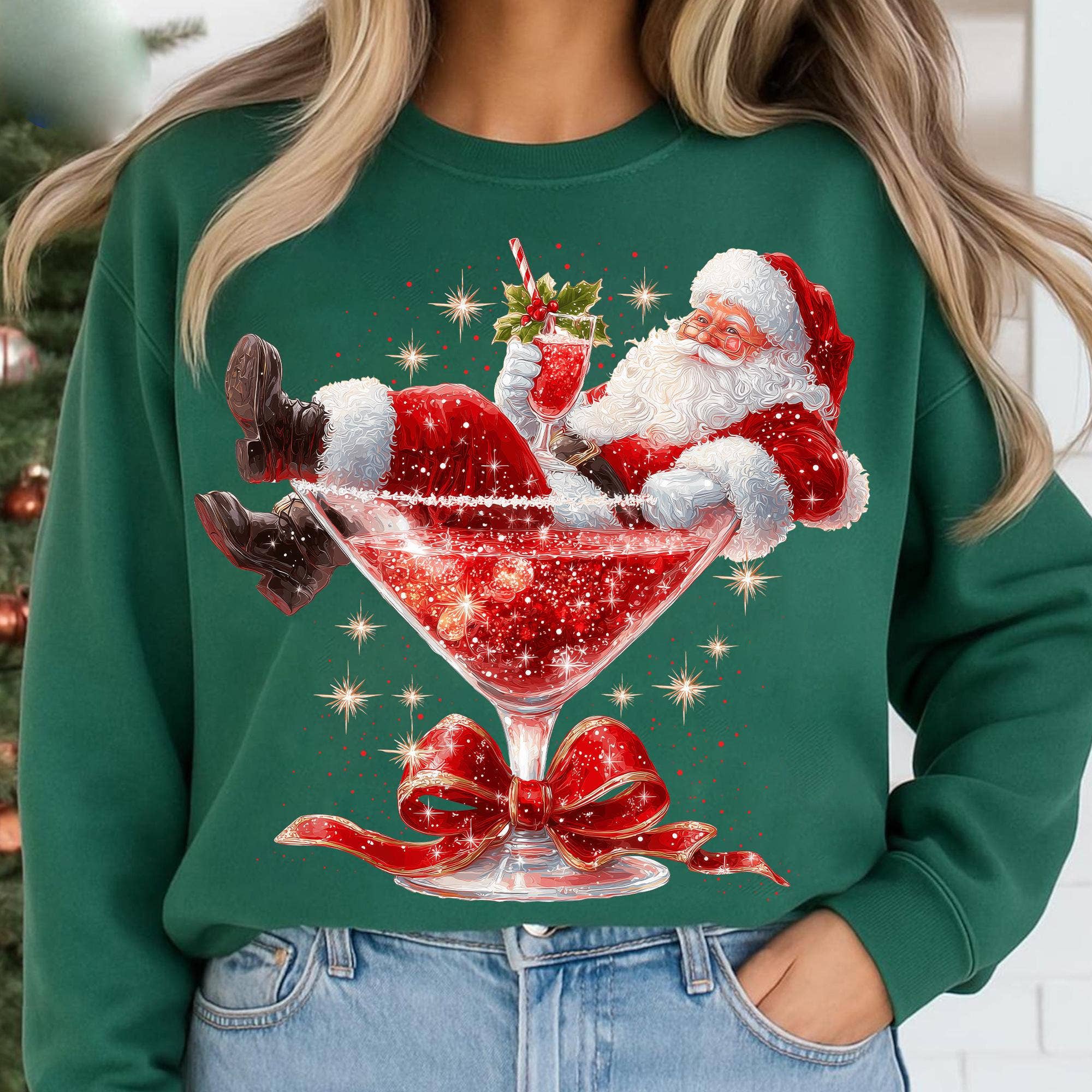 NVC Ecommerce LLC - Wholesale T-Shirt (Graphic) - Women's - Santa’s Hot Mess Shirt, Retro Santa Claus Martini Sweatshirt4