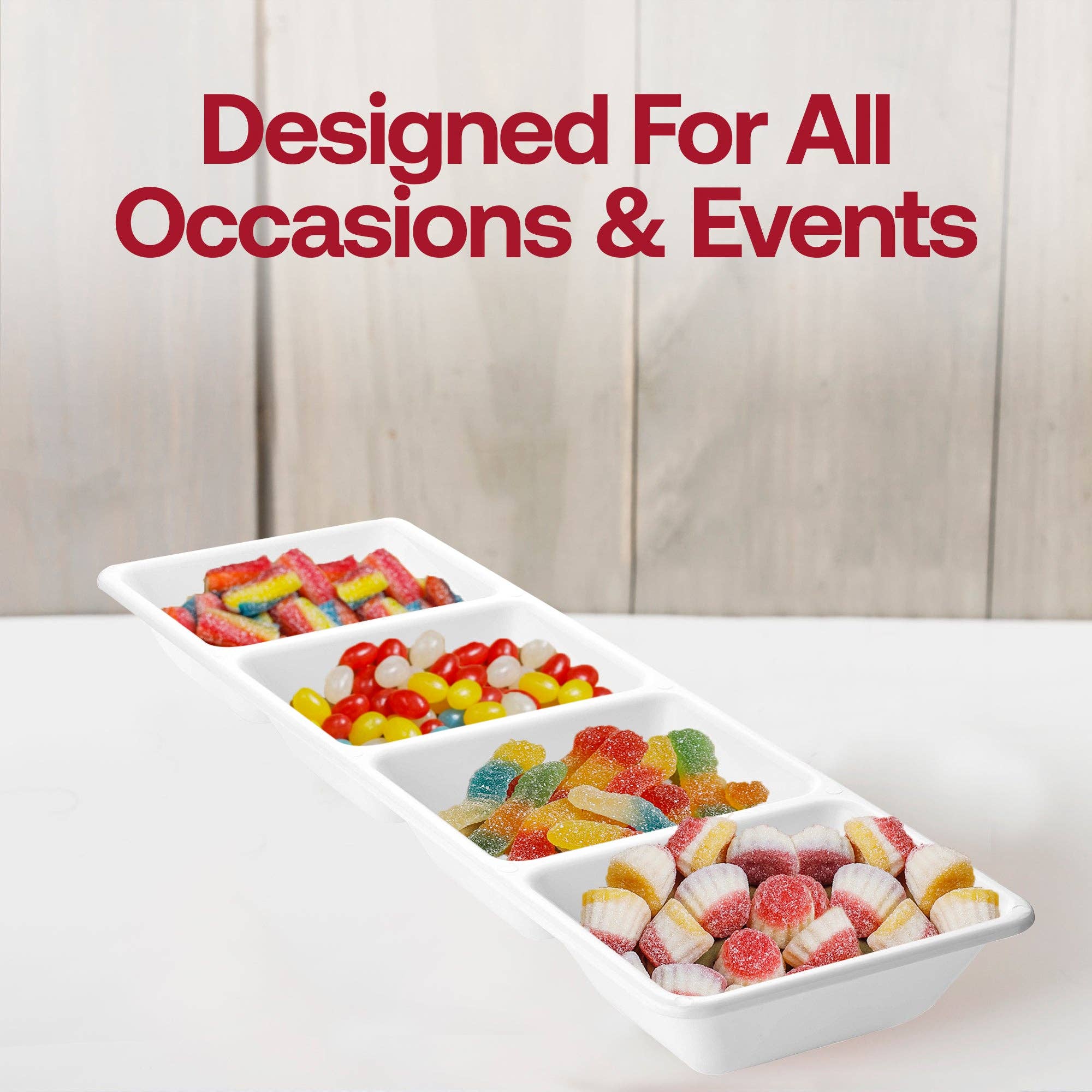 Smarty had a Party - Wholesale Serving Tray - 16" x 5" White 4-Section Rectangular Plastic Trays - 3 pcs5