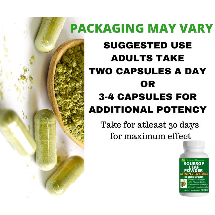 Behalal Organics - Wholesale Oral Supplement/Vitamin - Soursop Leaf Powder Capsule For Healthy Cell Function 500mg8