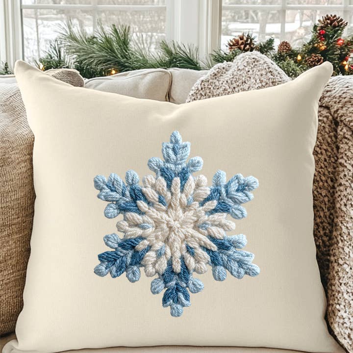 Wholesale Accessory Market - Wholesale Throw Pillow Cover - Faux Yarn Snow Day Snowflake Decorative Pillow Cover0