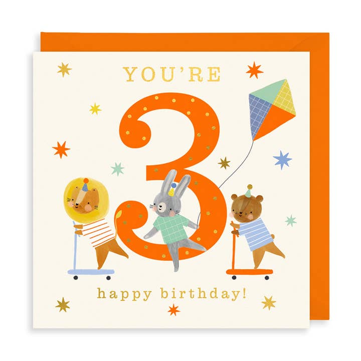 3rd Birthday Card Animals on Scooters for wholesale by The Art File