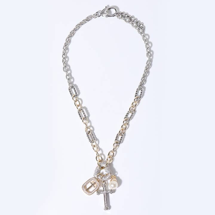 CZ Hjärta & Kors Berlock Chunky Repkedja Halsband för wholesale av Fashion City