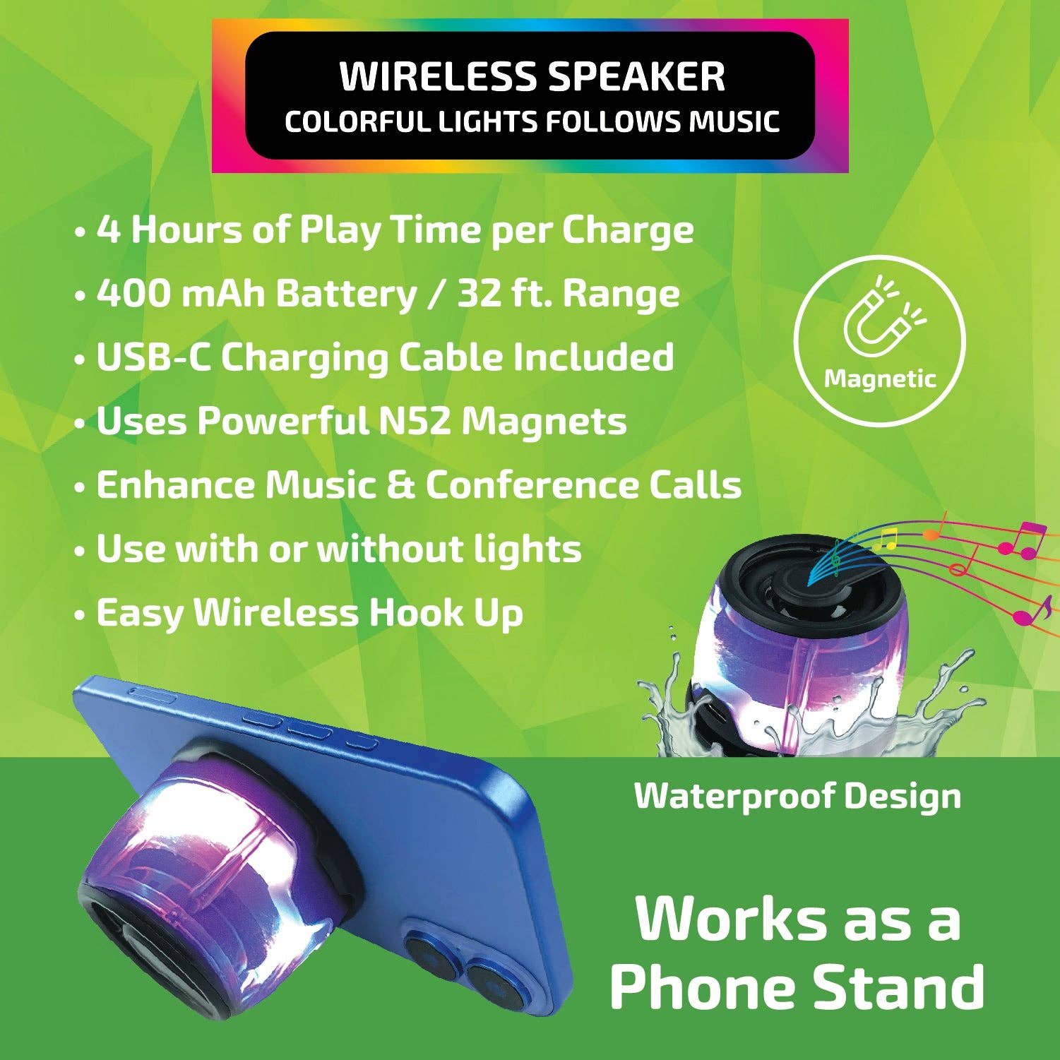 Novelty Brands - Wholesale Speakers - Gadget Gear LED Magnetic Wireless Speaker Stand - 6/Display4