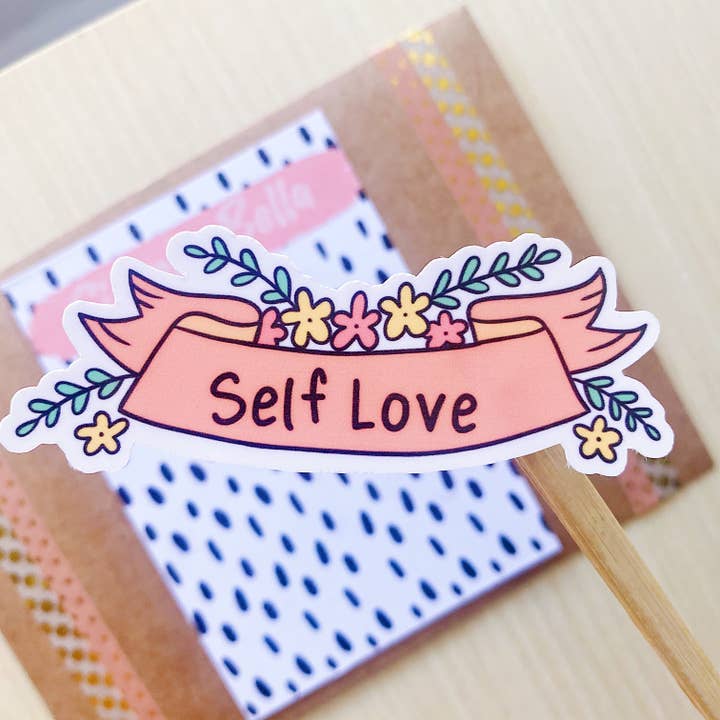 Autocollant imperméable à l'eau Self Love Ribbon pour la vente par Simply Bella Handmade