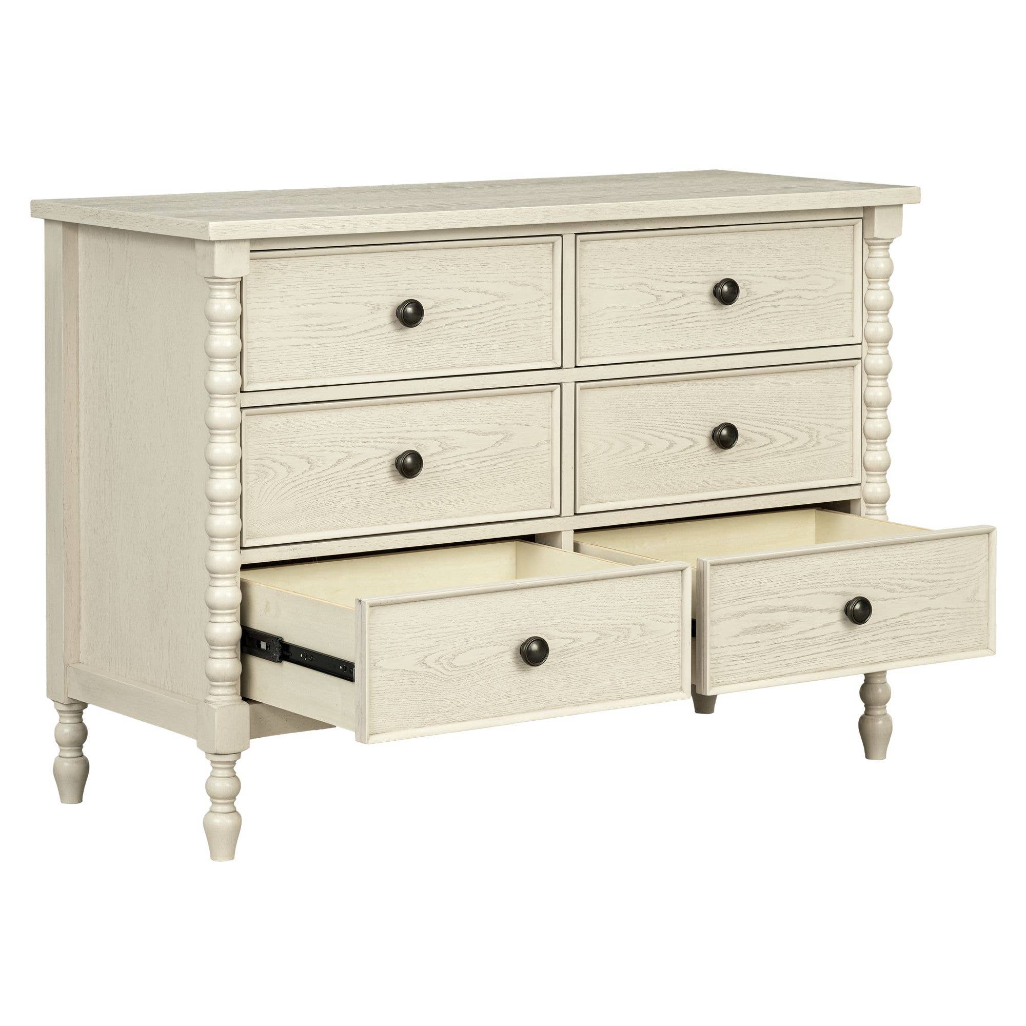 Olliix - Wholesale Cabinet - 46"W 6-Drawer Small Spindle Wood Dresser, Antique Cream *5