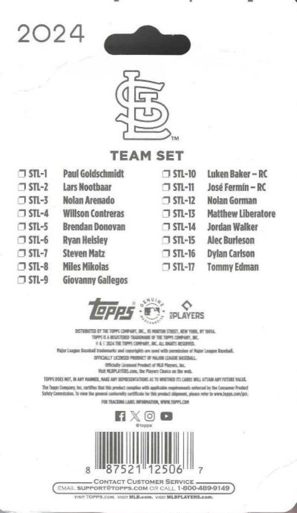 Wildwood Enterprises LLC - Wholesale Playing Cards - 2024 Topps St. Louis Cardinals Mini Team Set - 25pk Lot2