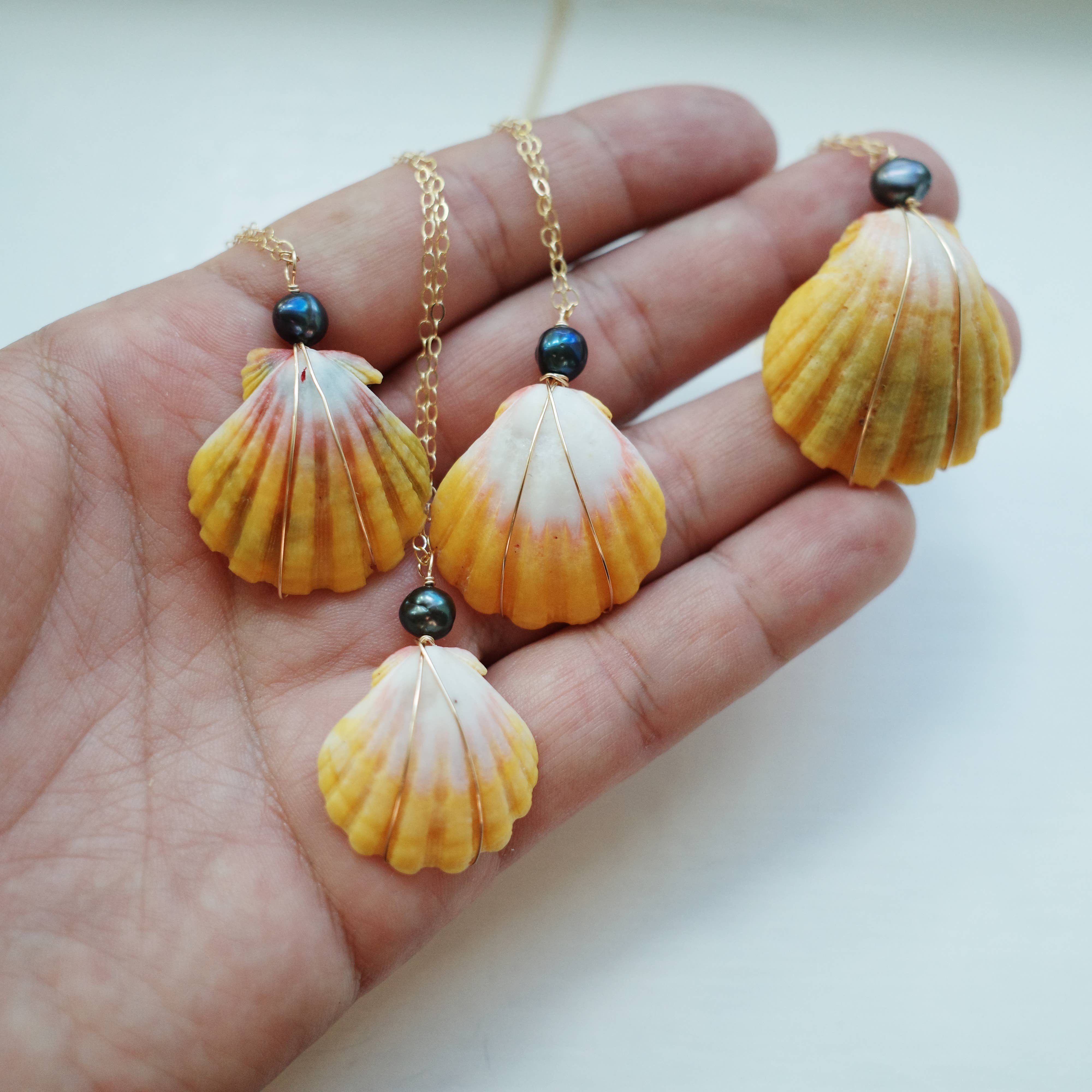 Flotsam & Co. Hawaii - Wholesale Pendant/Charm Necklace - Sunrise Shell Necklace (Wire wrapped) With Pearl2