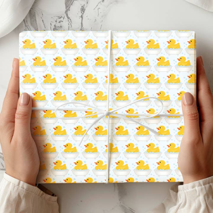 Rubber Ducks Bath Time Pattern Wrapping Paper Custom Printed Gift Wrap for wholesale by House of Binky