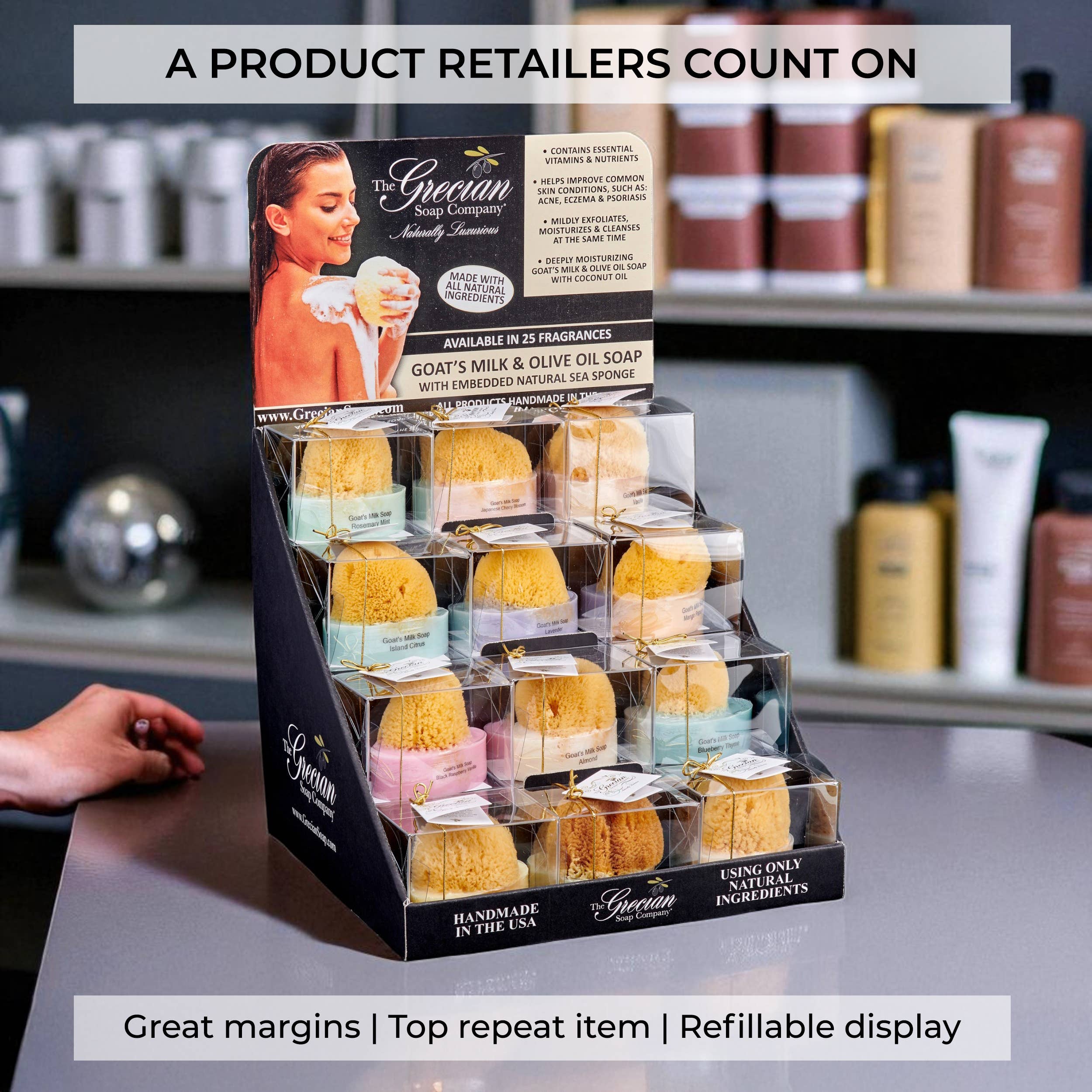 The Grecian Soap Company - Wholesale Bar Soap - Goat's Milk Soap Cleansing Natural Sea Sponge Display Set3