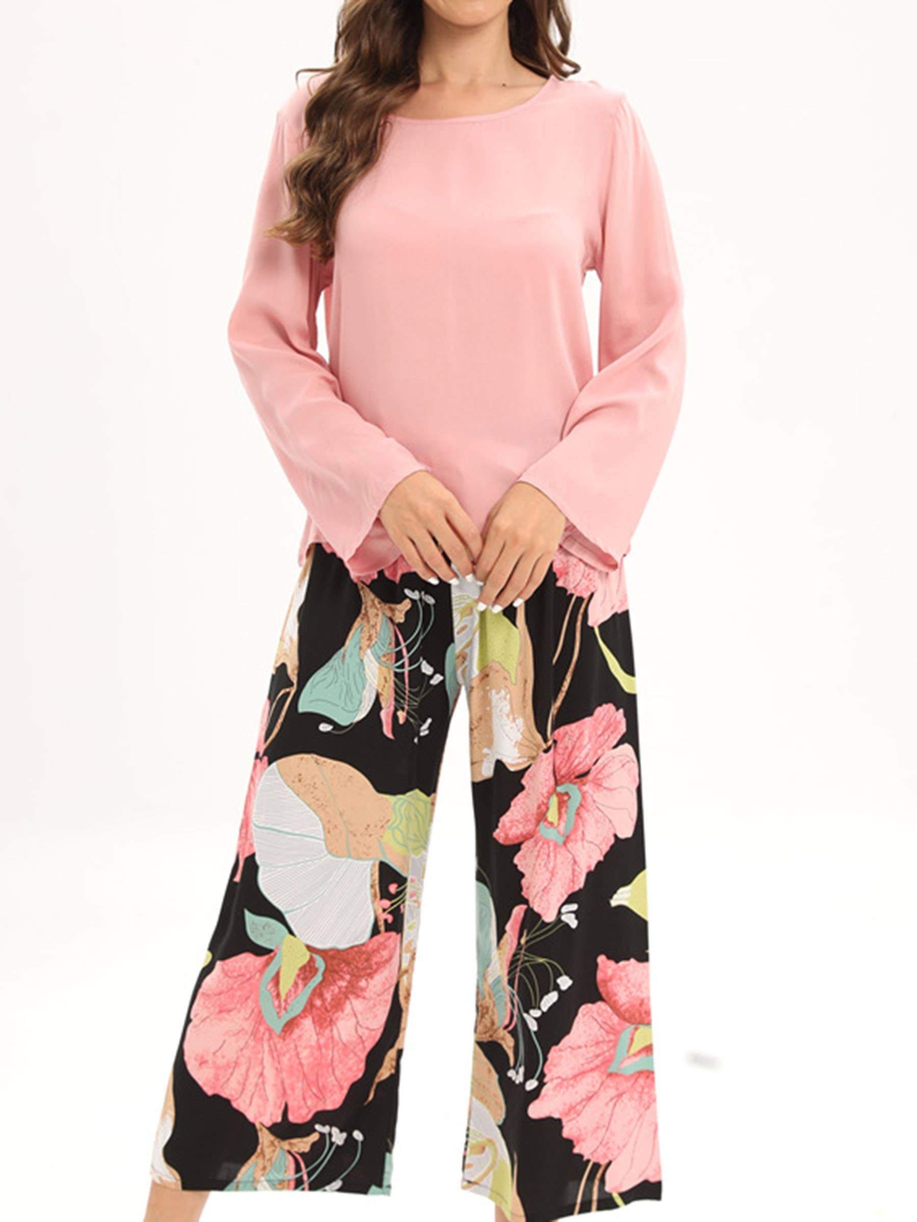 Wholesalesir - Vente Haut et bas de pyjama – femme - Ensemble de pyjama doux à manches longues et pantalon floral1