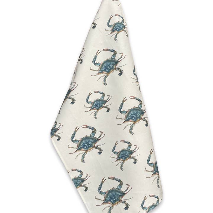 Torchon - Crabe sur Lin Coton Blanc pour la vente par Goose and Willow