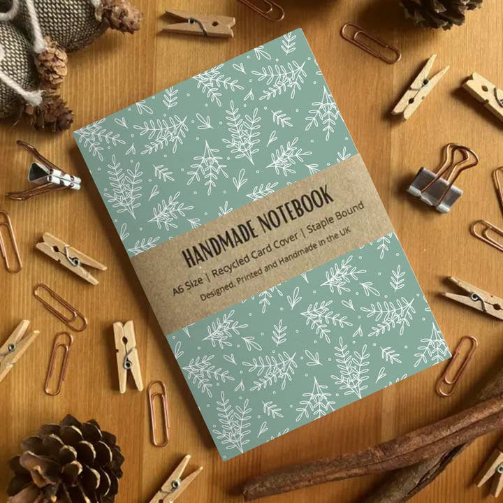 Green Leaf Pattern A6 Sized Blank Notebook for wholesale by SH Designs