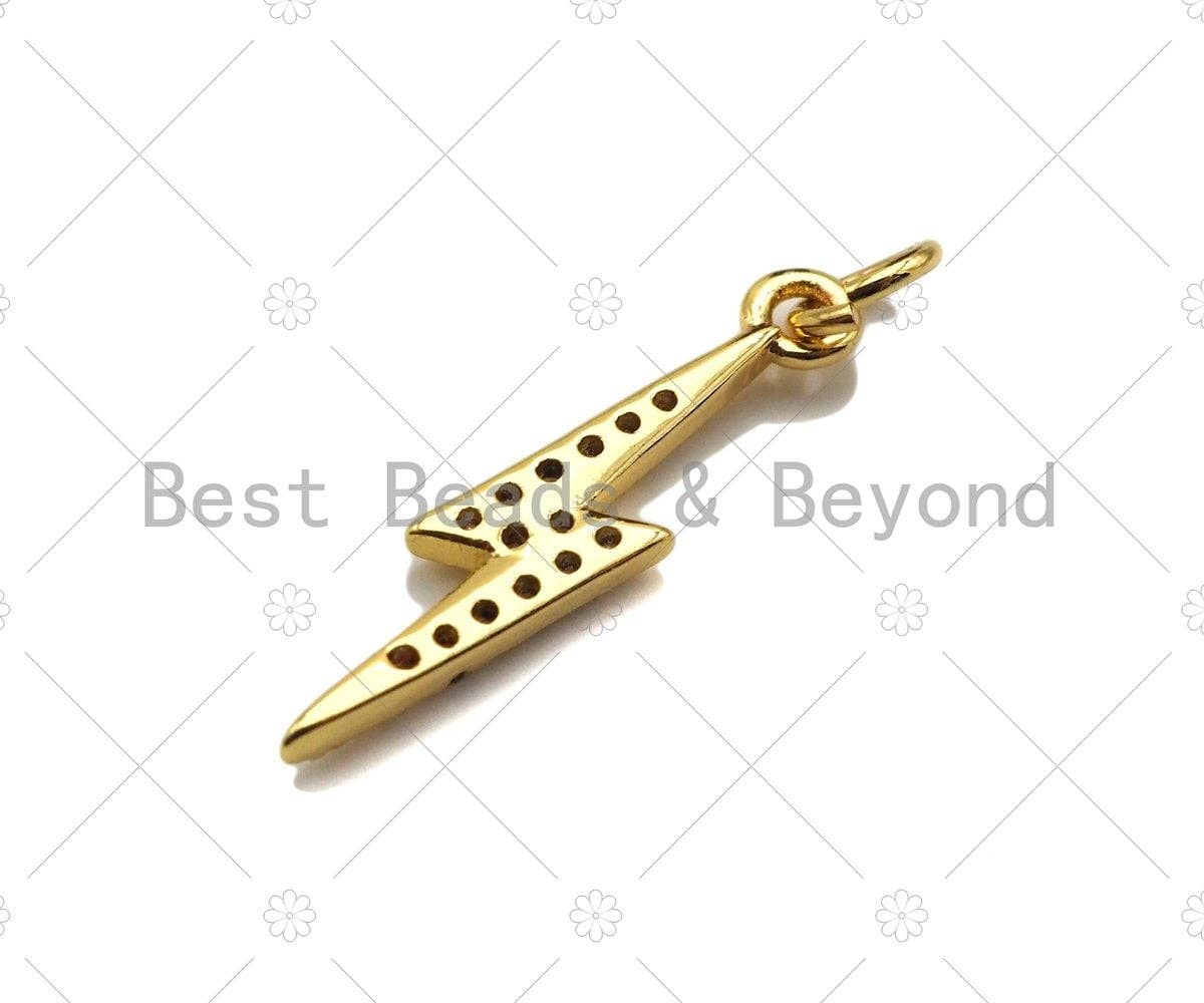 BestBeads&Beyond - Vente Breloques/médailles personnalisées - CZ Micro Pave Lightning Shape Pendentif/Charm, Charm Zirconia Cubic, Collier Bracelet Charm Pendentif,4x20mm, Sku #LD222