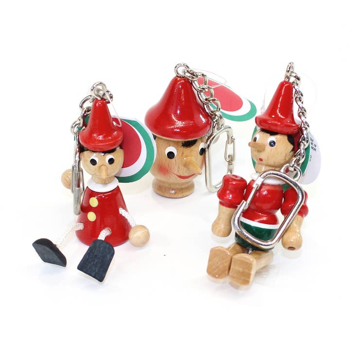 Llavero de juguete de madera de Pinocho, hecho a mano, vintage para venta al por mayor de San Lorenzo Design