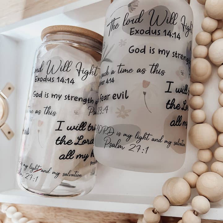 Emma K Designs - Wholesale Drinking Glass/Cup - Christian Affirmation 16oz Glass Cup with Bamboo Lid8