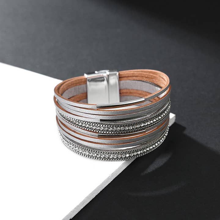 Ole - Wholesale Bangle Bracelet - Leather Rhinestone Bracelet B4246