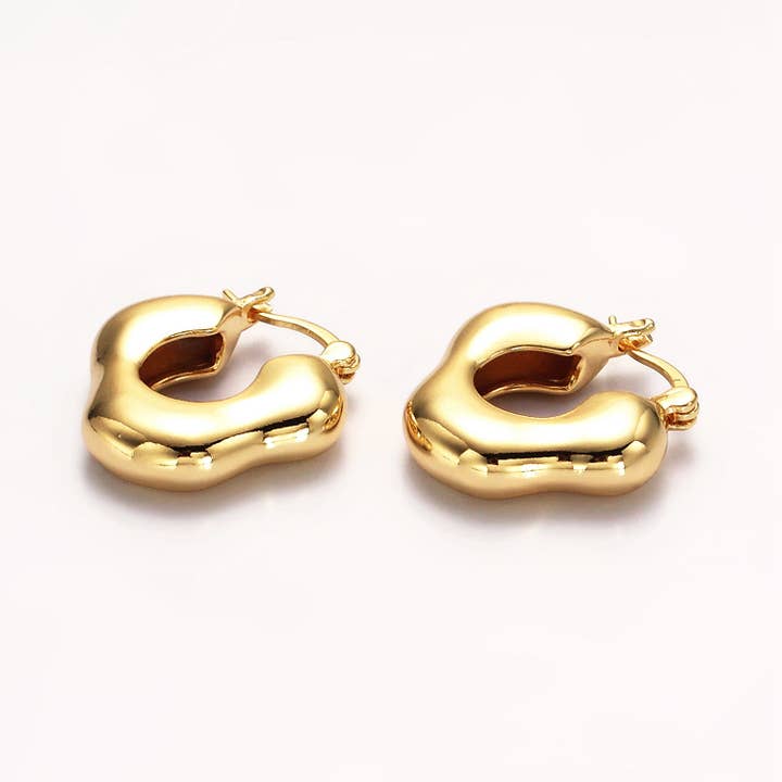 Gold Abstract Cloud Dome French Lock Latch Hoop Earrings for wholesale by Simply Jewels