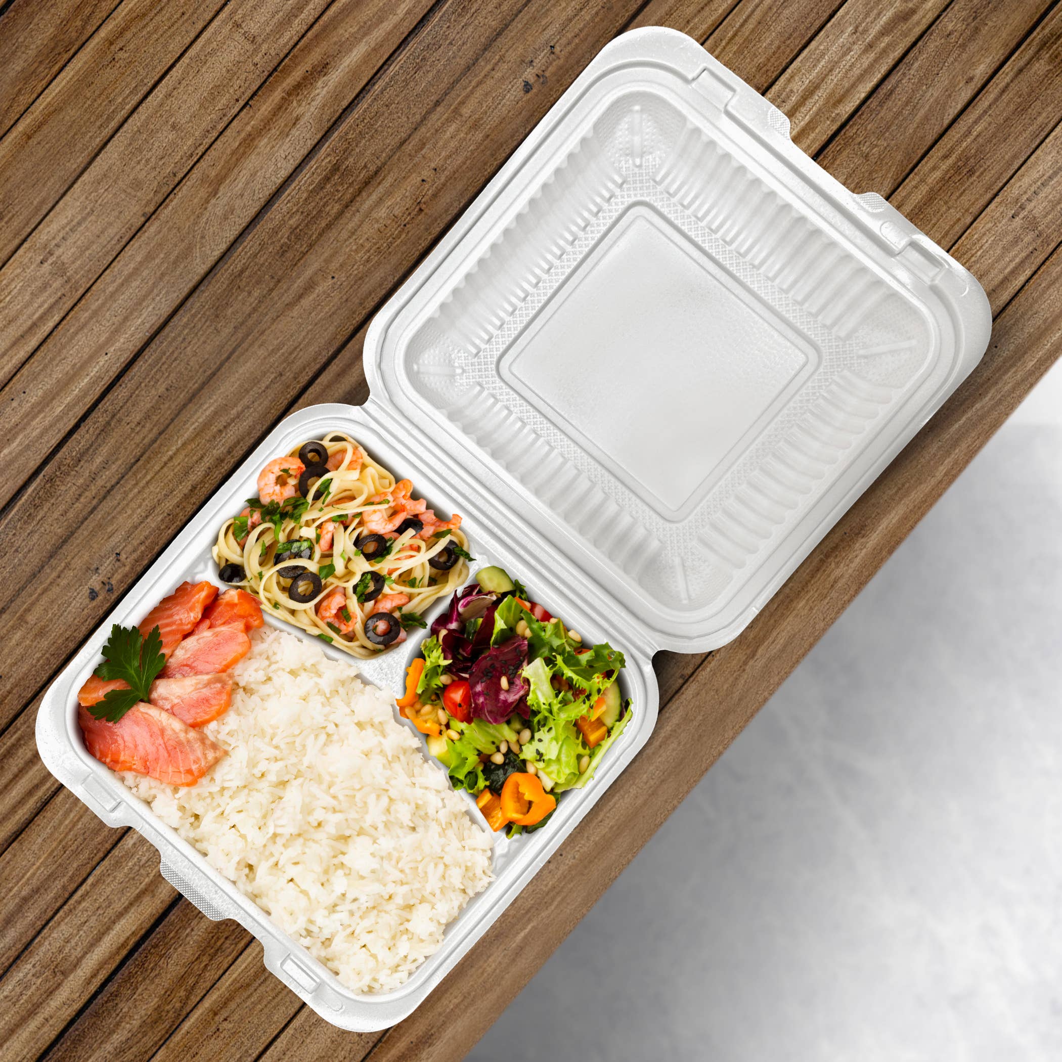 Three Leaf Products - Vente Boîtes de conservation - Trois Feuilles 9" X 9" 3 Compartiments Boîte à Charnière MFPP, 150 unités.5