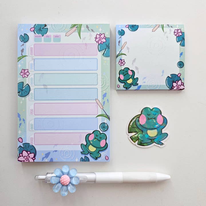 Lotus Pond Stationary Set: Note Pad, Sticky Notes, Pen for wholesale by To The Ends