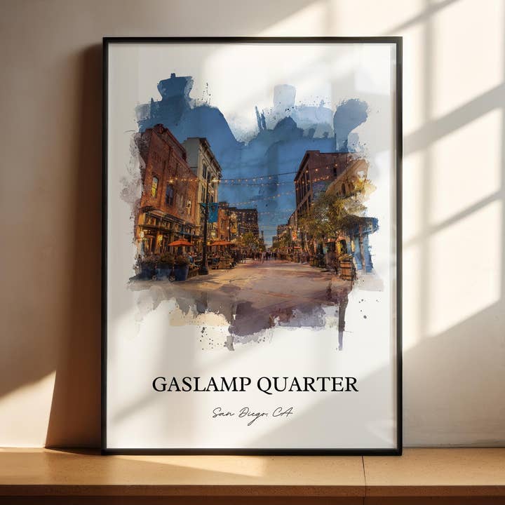 Gaslamp Quarter Wall Art, San Diego Print, San Diego Watercolor Art, Gaslamp Quarter Gift, San Diego Print, Travel Poster, Housewarming Gift for wholesale by Premium Travel Art