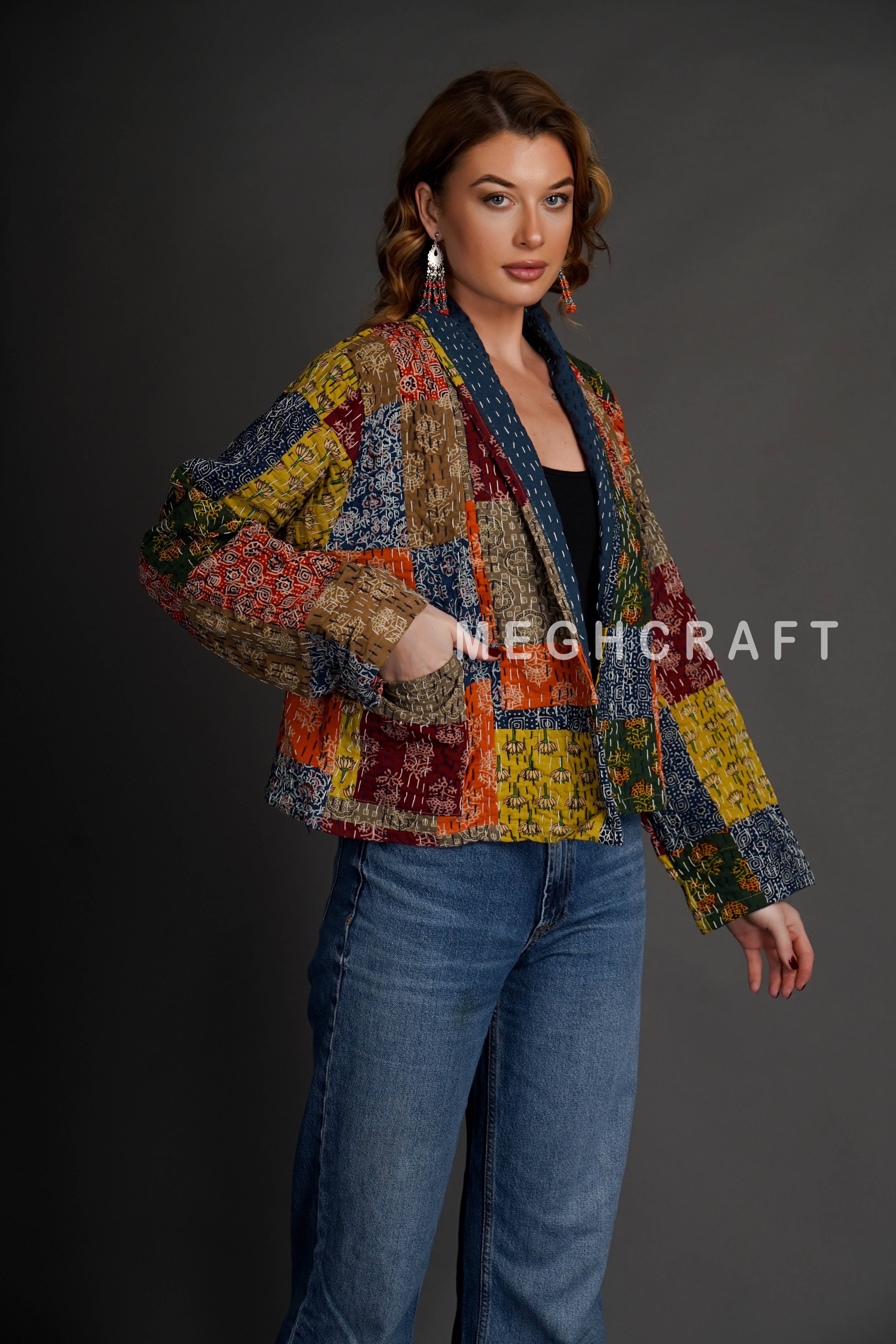 Meghcraft - Venta al por mayor Chaqueta - Mujer - Chaqueta Reversible de Kantha para Mujer7
