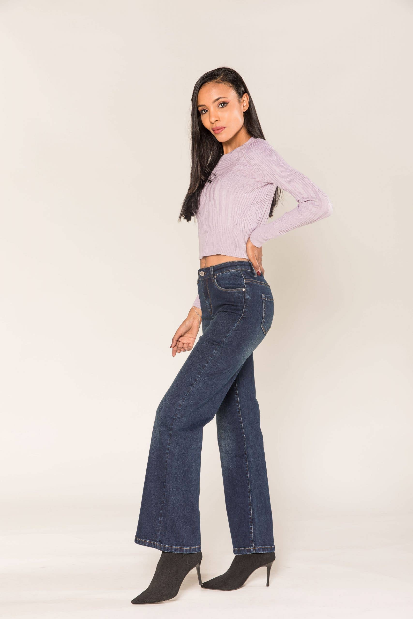 Nina Carter - Vendita all'ingrosso Jeans - Donna - Jeans a vita alta a zampa con tessuto elasticizzato P08046