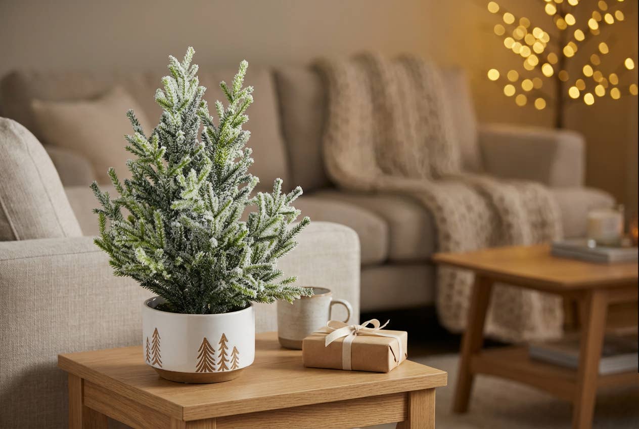 Flora Bunda Inc - Vente Sapin de Noël artificiel - Sapin de Noël floqué artificiel de 11,5" dans un pot en céramique de 7"2