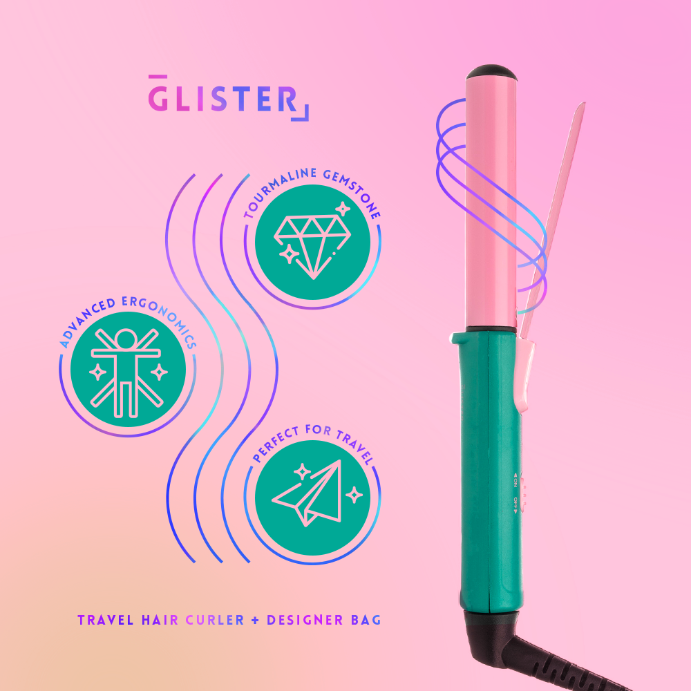 Glister – Ferro/varinha de frisar por atacado – Glister Mini Curls Modelador de Cabelo de Viagem com Molas + Bolsa Designer18