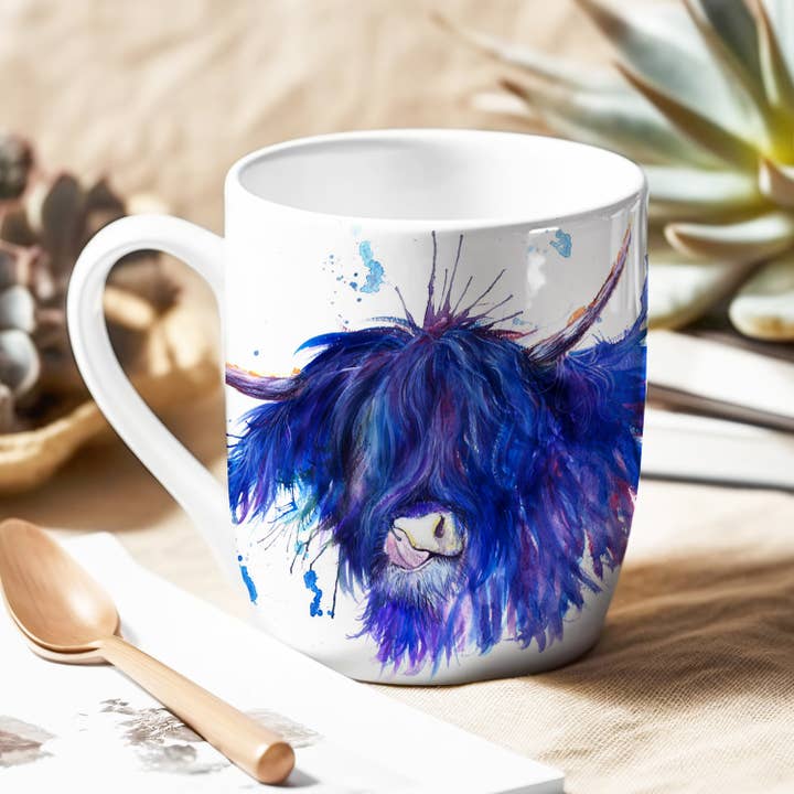 Wraptious – wholesale Coffee mug – Splatter Highland Cow Bone China Mug KW28H