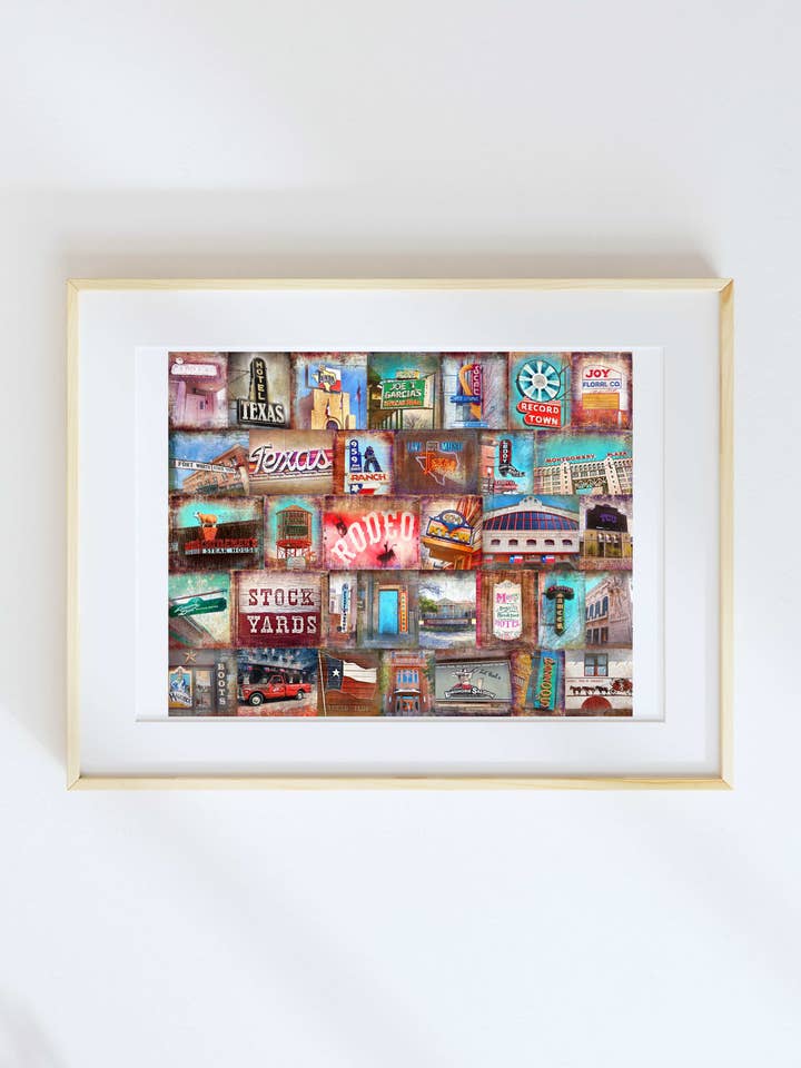 11x14 Fort Worth, Texas Colagem de Marcos Históricos por atacado de Lone Chimney Mercantile