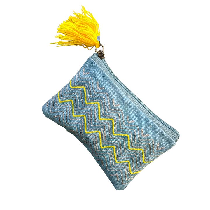 Porte-monnaie Zig Jaune sur Turquoise pour la vente par Chloe & Lex
