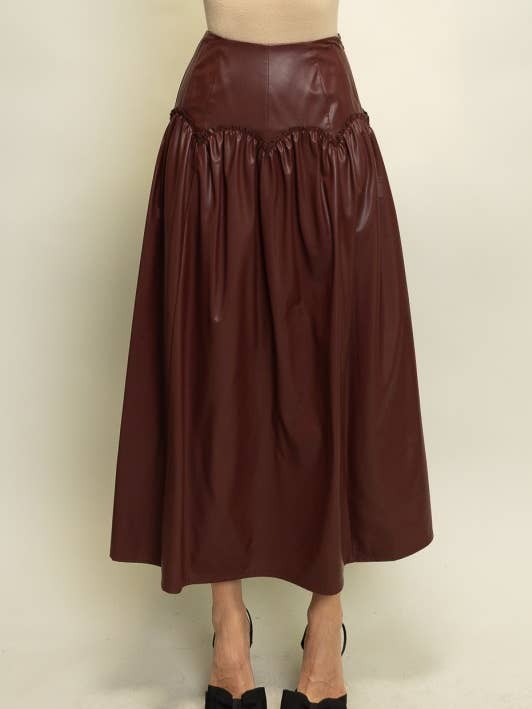 JOS1026 PU Gathered Midi Skirt for wholesale by Heyson