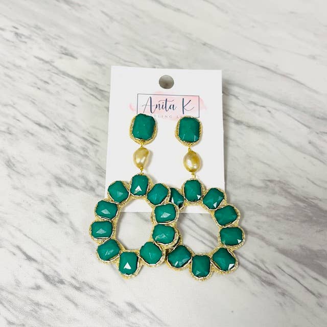 Green Resin Open Drop & Freshwater Pearl Earring for wholesale by Anita K By Blushing Pink