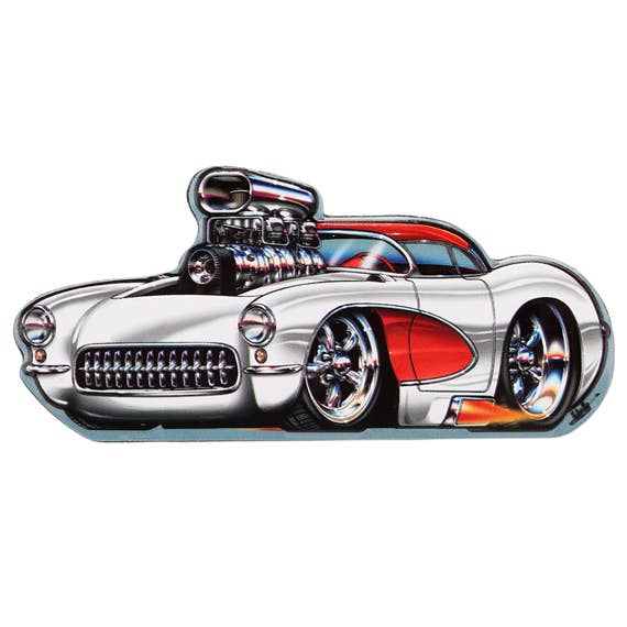 White Hot Rod Embossed Tin Magnet for wholesale by Open Road Brands, LLC