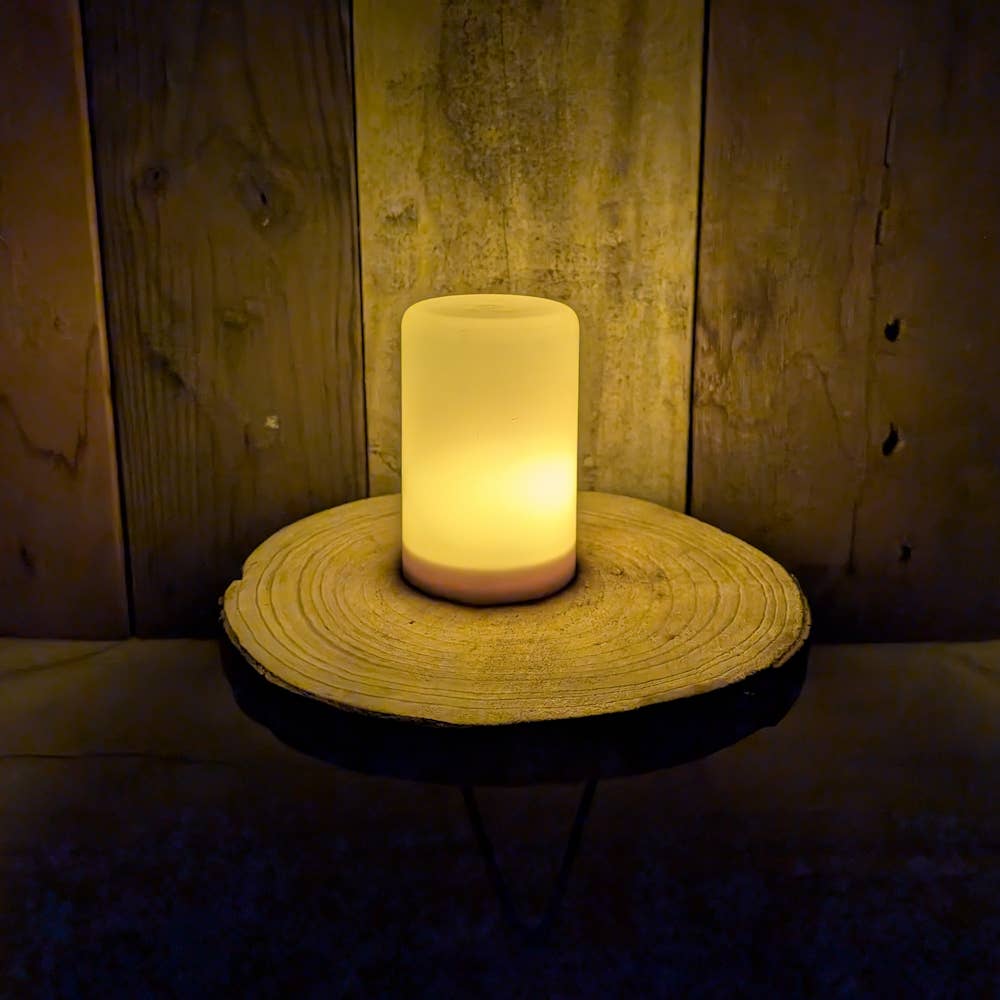 A.T. Imports - Wholesale Flameless Candle - Amber LED Flame Illusion Timer Pillar Candle 4.5"