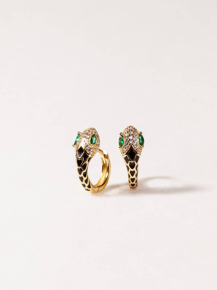 Orecchini a cerchio con serpente nero e oro per la vendita all'ingrosso da parte di Seyyah