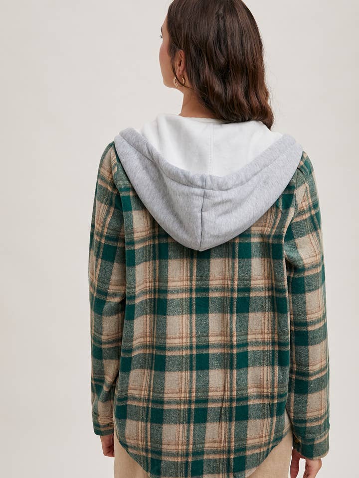 Bluivy – wholesale Shirt Jacket/Shacket - Women’s – HOODED FLANNEL BUTTON FRONT SHIRT JACKET21