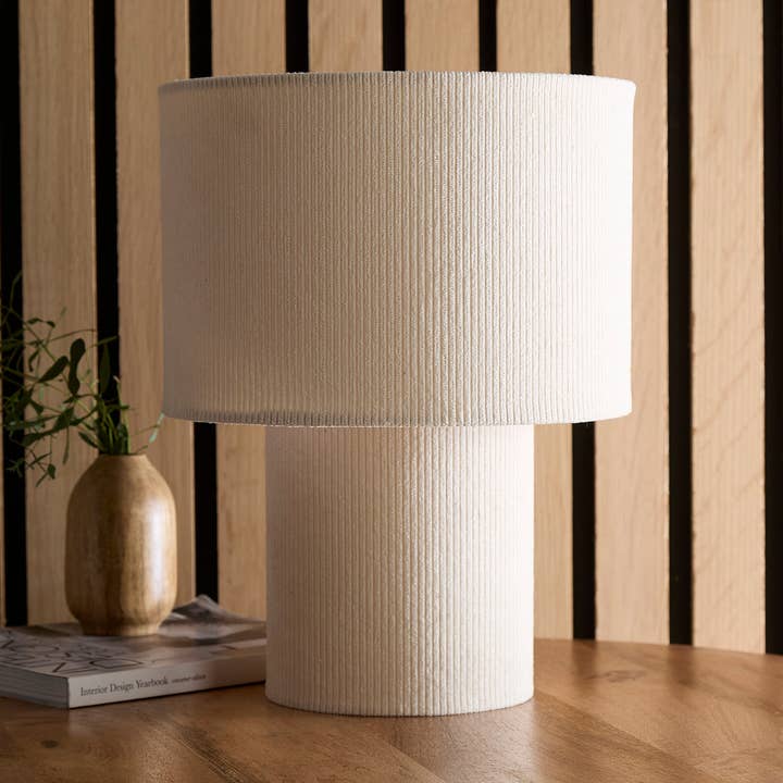 Striped Velvet Table Lamps in a Corduroy Design Available in Ivory, White, Lilac, Dark Green, Soft Green and Brown for wholesale by K LIVING