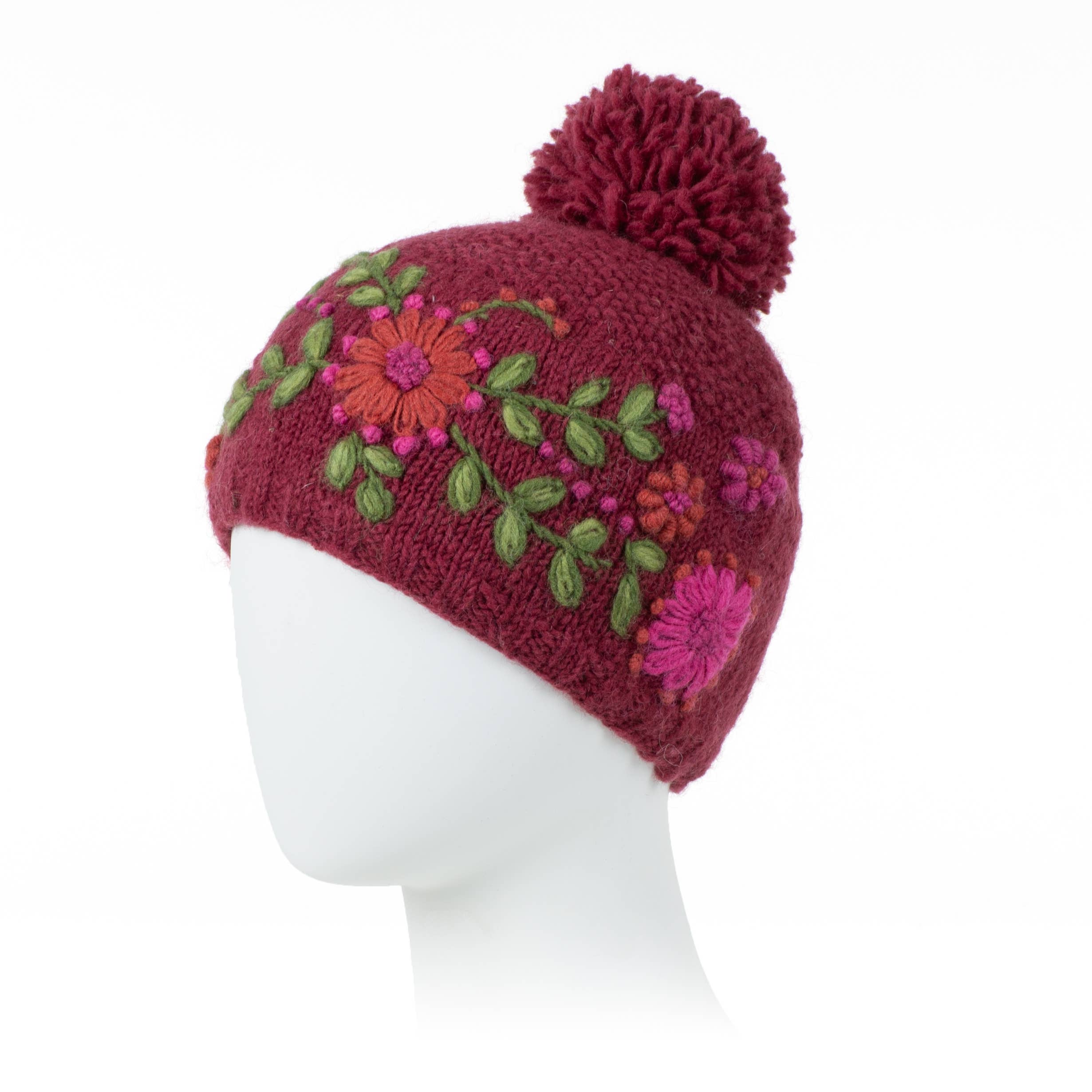 Lost Horizons Knitwear – Ships from USA - Wholesale Beanie - Women's - Olivia Hand-Embroidered Wool Hat with Pom4
