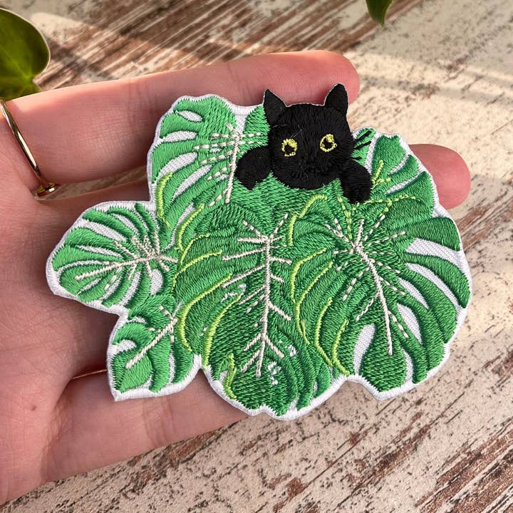 Patch - Monstera with cat, plantlady, catlady, leaf for wholesale by plantyintroverts