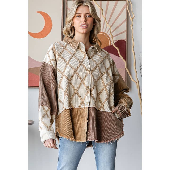 Oli&Hali - Wholesale Shirt Jacket/Shacket - Women's - WASHED CORDUROY COLORBLOCK BUTTON DOWN SHACKET