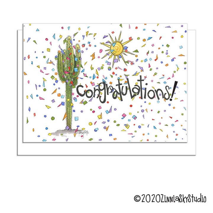 Congratulations Saguaro Cactus | Congratulations Card for wholesale by Zinnia Sky Studio LLC