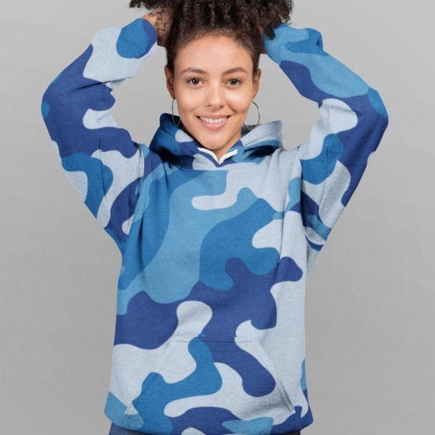 Blå Camo (2) Sublimering Hoodie för wholesale av True Modern