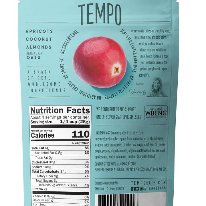 Tempo Granola - Wholesale Granola - Cranberry Pecan Almond Granola Clusters 4oz. (12 bag case)
