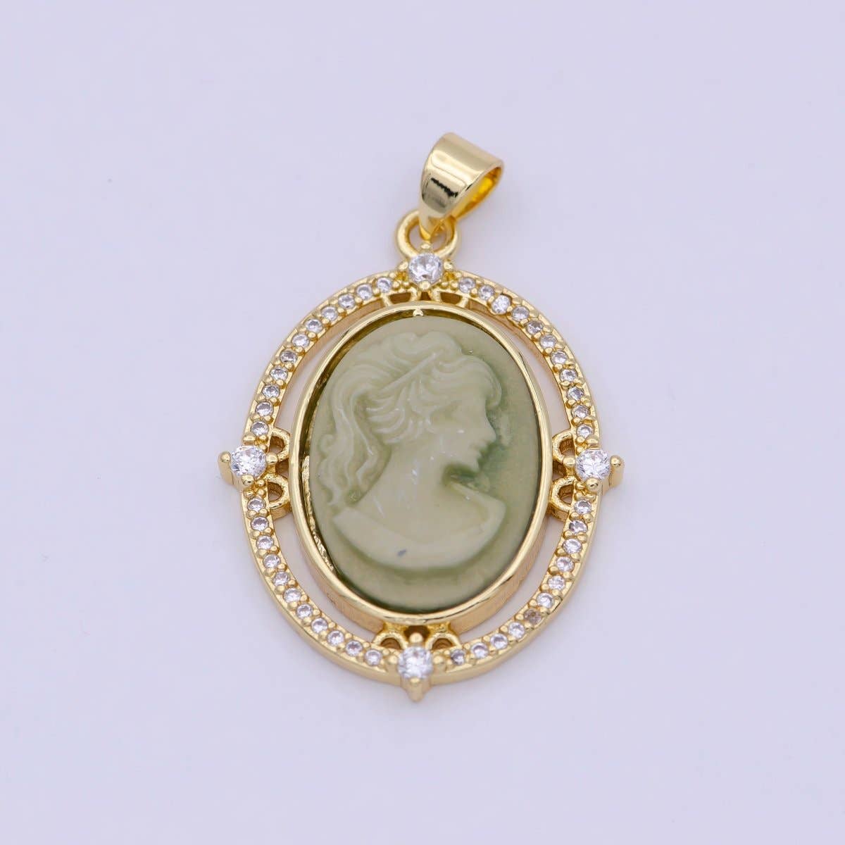 Aim Eternal - Wholesale Individual Charm/Pendant - 24K Gold Filled Micro Paved CZ Blue Pink Green Agate Women's Portrait Italian Cameo Victorian Vintage Pendant N-616 N-617 N-6181