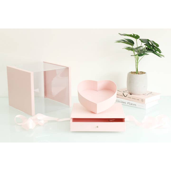 Elegant Design Supply - Wholesale Gift Box - Square PVC Flower Box with Tilted Heart and Drawer